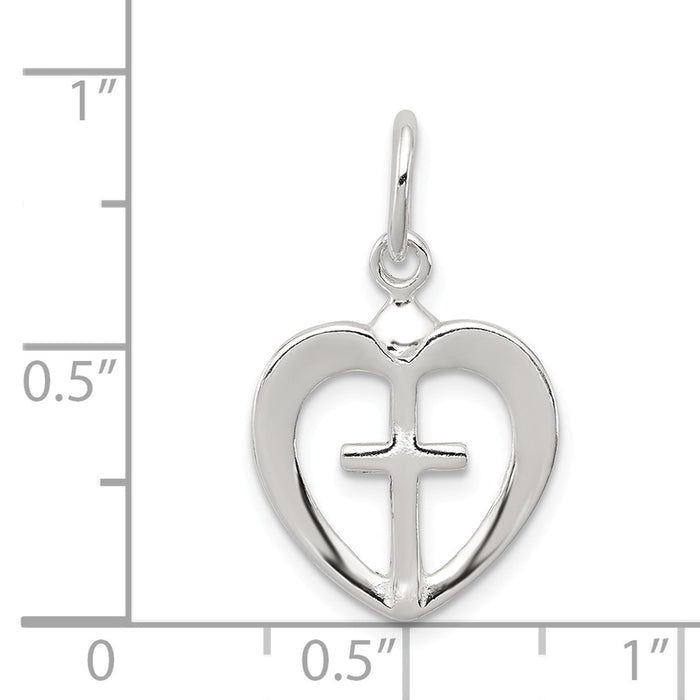 Million Charms 925 Sterling Silver Relgious Cross Heart Charm