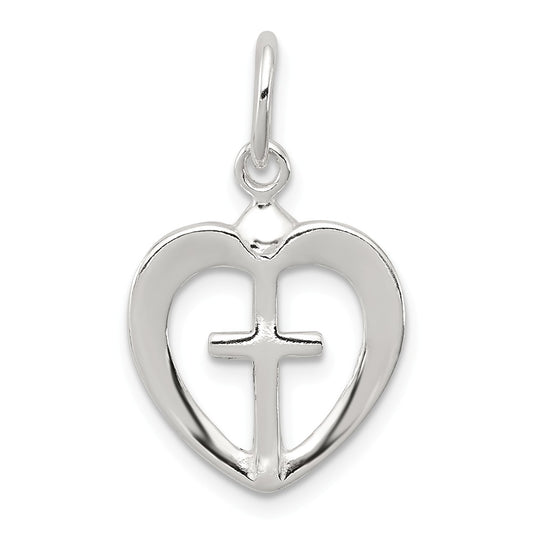 Million Charms 925 Sterling Silver Relgious Cross Heart Charm