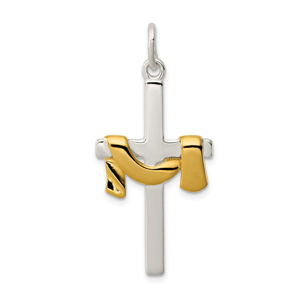 Million Charms 925 Sterling Silver & Vermeil Draped Relgious Cross Pendant