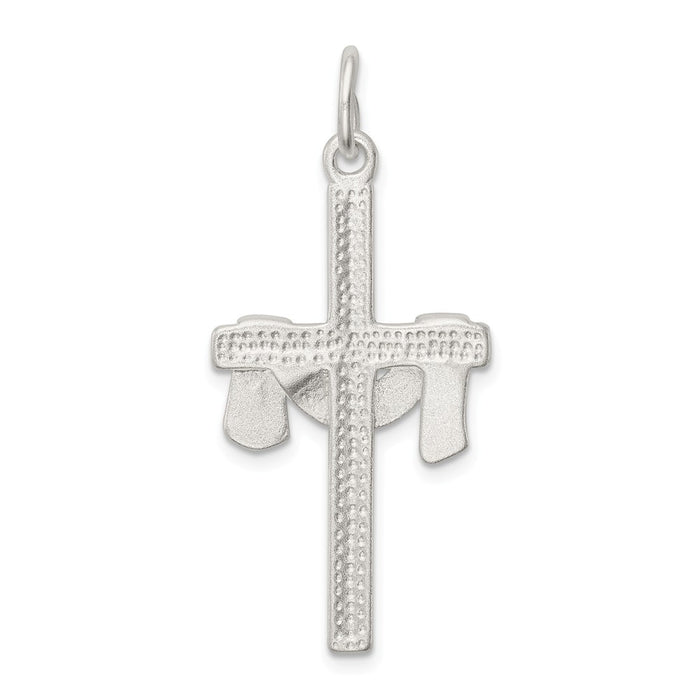 Million Charms 925 Sterling Silver Satin Diamond-Cut Draped Relgious Cross Charm