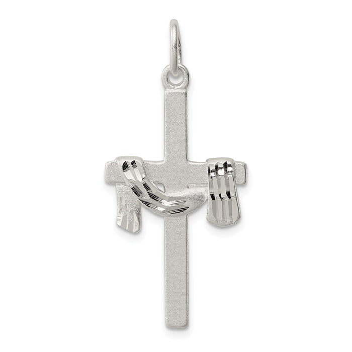 Million Charms 925 Sterling Silver Satin Diamond-Cut Draped Relgious Cross Charm