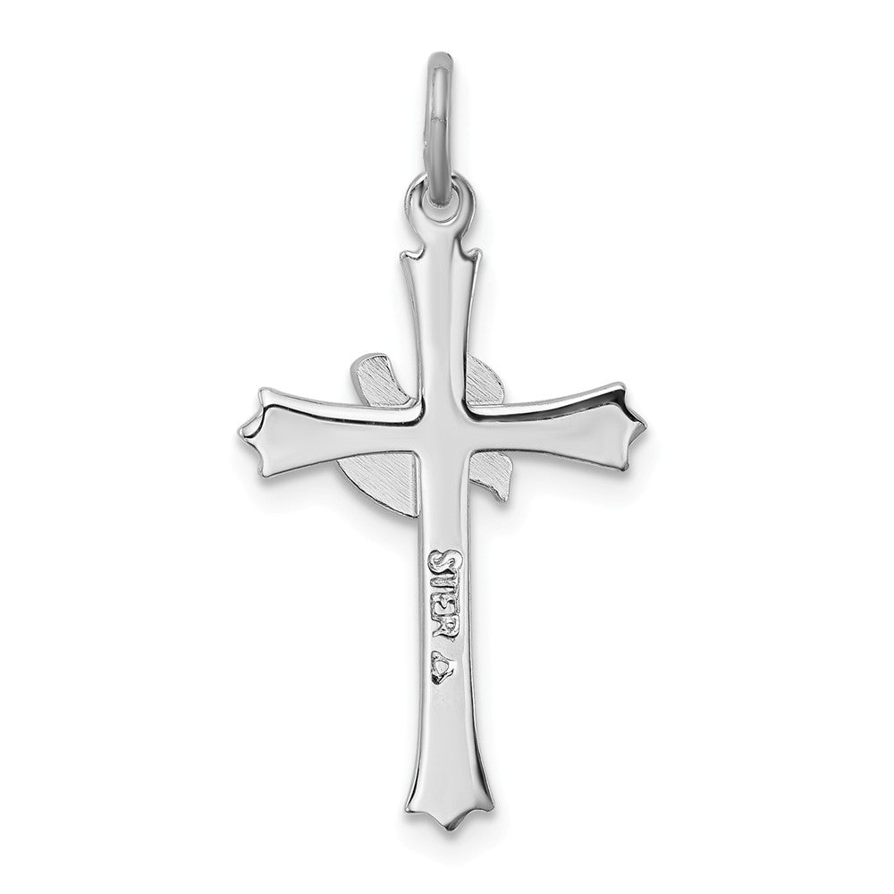 Million Charms 925 Sterling Silver Rhodium-Plated Holy Spirit Relgious Cross With Dove Charm