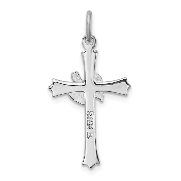 Million Charms 925 Sterling Silver Rhodium-Plated Holy Spirit Relgious Cross With Dove Charm