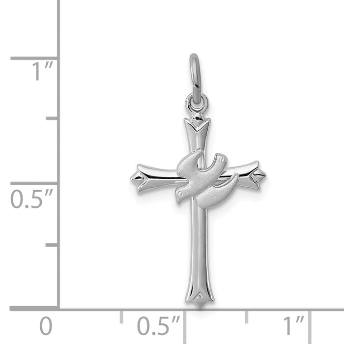 Million Charms 925 Sterling Silver Rhodium-Plated Holy Spirit Relgious Cross With Dove Charm