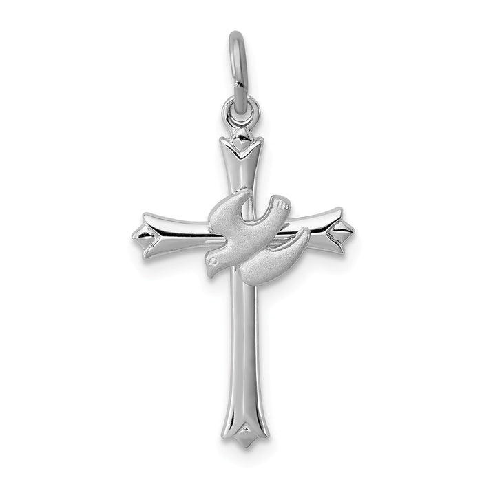 Million Charms 925 Sterling Silver Rhodium-Plated Holy Spirit Relgious Cross With Dove Charm