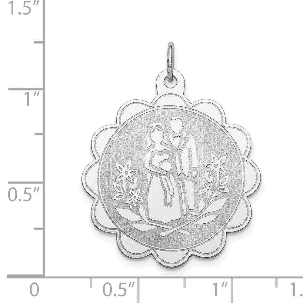 Million Charms 925 Sterling Silver Rhodium-Plated Bride & Groom Disc Charm