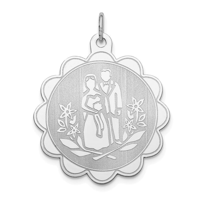 Million Charms 925 Sterling Silver Rhodium-Plated Bride & Groom Disc Charm
