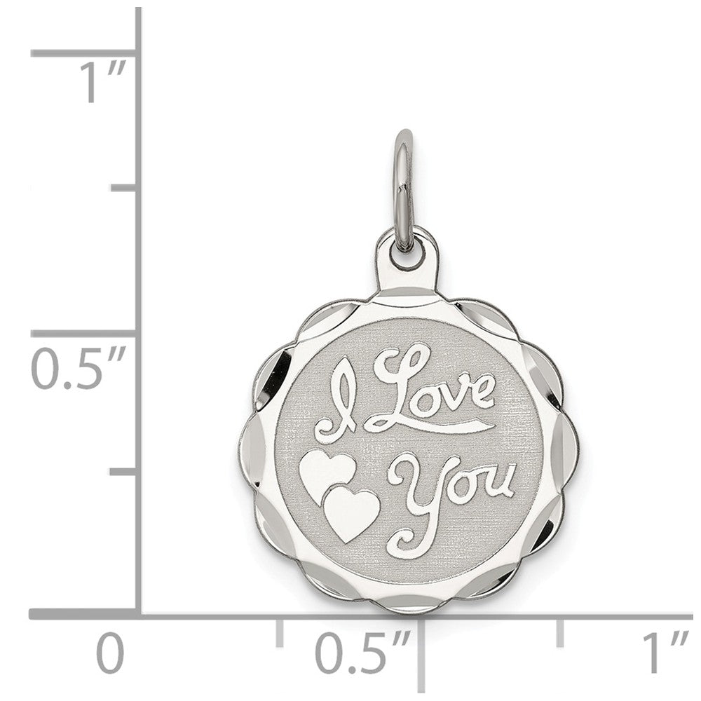 Million Charms 925 Sterling Silver Rhodium-Plated I Love You Disc Charm