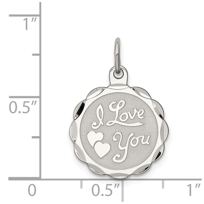 Million Charms 925 Sterling Silver Rhodium-Plated I Love You Disc Charm