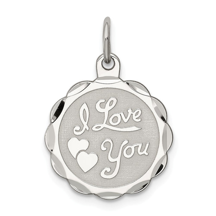 Million Charms 925 Sterling Silver Rhodium-Plated I Love You Disc Charm