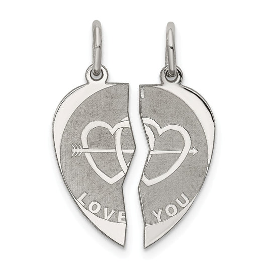Million Charms 925 Sterling Silver Rhodium-Plated 2-Piece I Love You Disc Charm