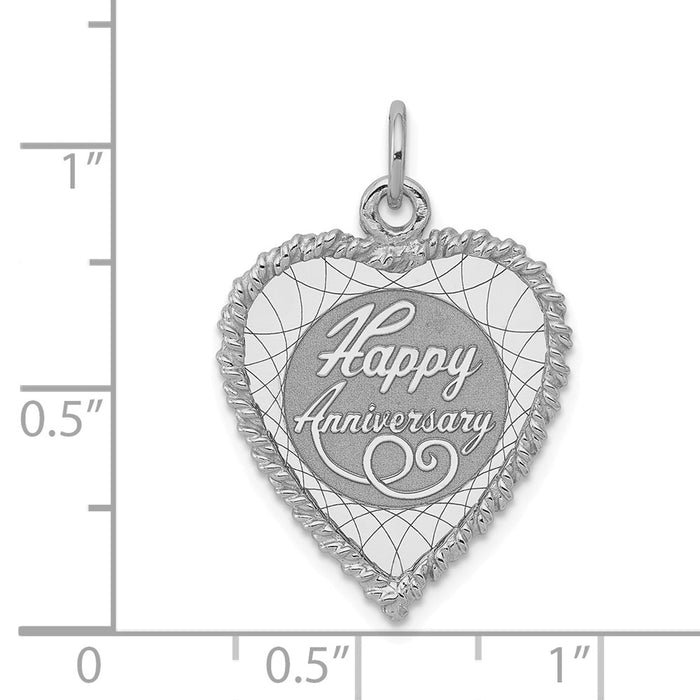 Million Charms 925 Sterling Silver With Rhodium-Plated Happy Anniversary Milestone Polished Front/Satin Back Disc Charm