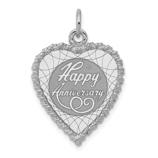 Million Charms 925 Sterling Silver With Rhodium-Plated Happy Anniversary Milestone Polished Front/Satin Back Disc Charm