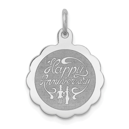 Million Charms 925 Sterling Silver Rhodium-Plated Happy Anniversary Milestone Disc Charm