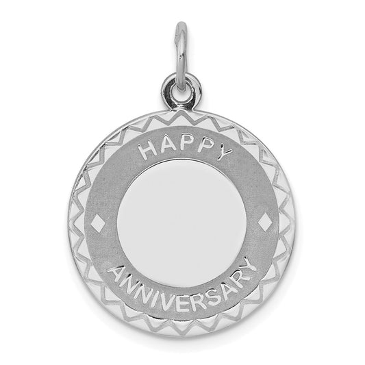 Million Charms 925 Sterling Silver Rhodium-Plated Happy Anniversary Milestone Disc Charm