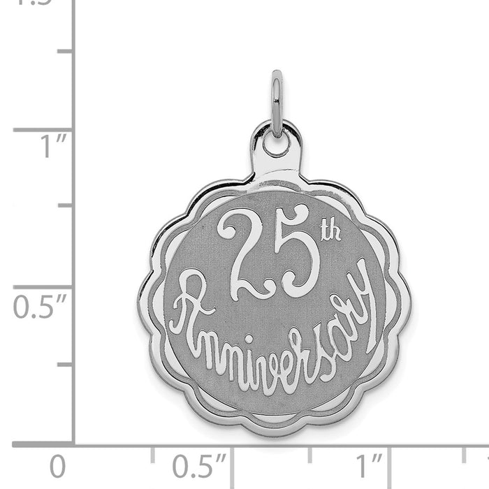 Million Charms 925 Sterling Silver Rhodium-Plated 25Th Anniversary Milestone Disc Charm