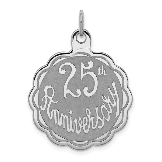 Million Charms 925 Sterling Silver Rhodium-Plated 25Th Anniversary Milestone Disc Charm