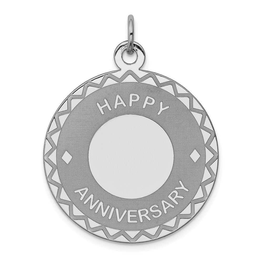 Million Charms 925 Sterling Silver Rhodium-Plated Happy Anniversary Milestone Disc Charm