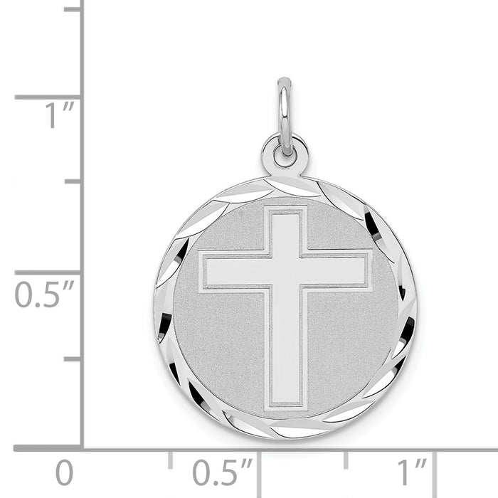 Million Charms 925 Sterling Silver Rhodium-Plated Relgious Cross Disc Charm