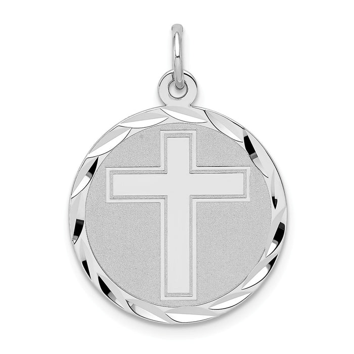 Million Charms 925 Sterling Silver Rhodium-Plated Relgious Cross Disc Charm