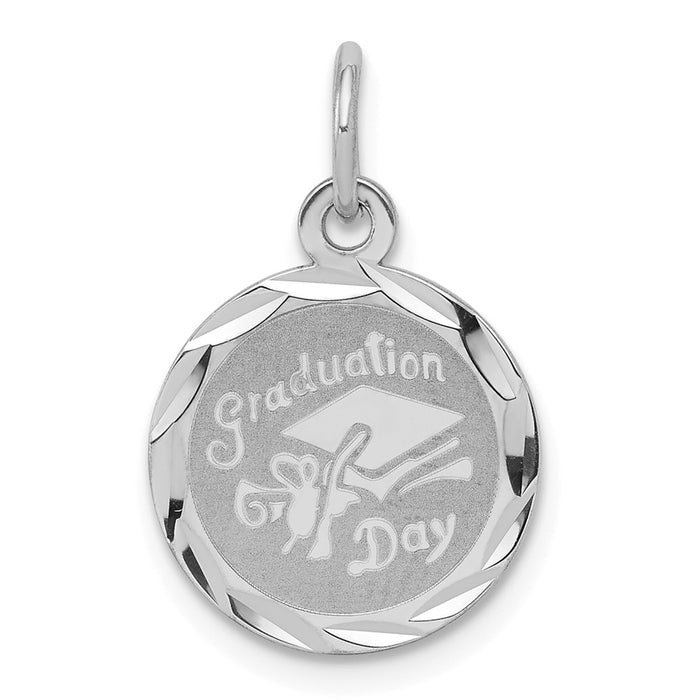 Million Charms 925 Sterling Silver Rhodium-Plated Graduation Day Disc Charm