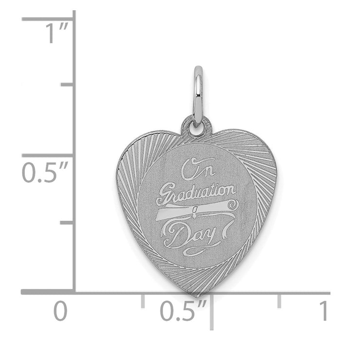 Million Charms 925 Sterling Silver Rhodium-Plated On Graduation Day Heart Disc Charm
