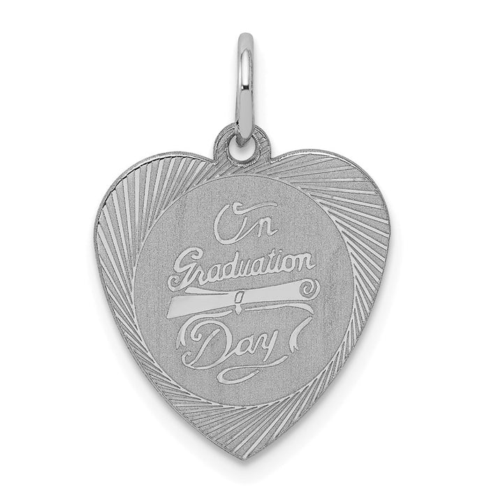 Million Charms 925 Sterling Silver Rhodium-Plated On Graduation Day Heart Disc Charm