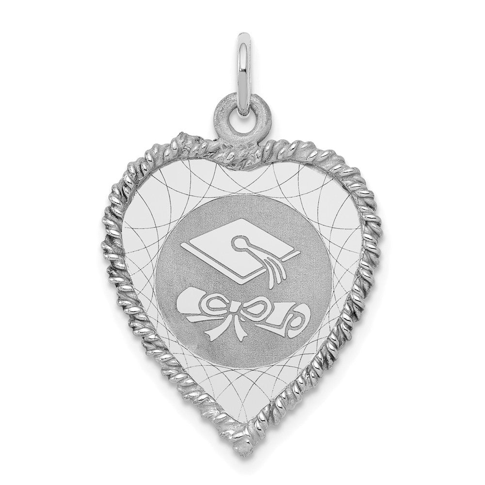 Million Charms 925 Sterling Silver Rhodium-Plated Graduation Cap & Diploma Disc Charm