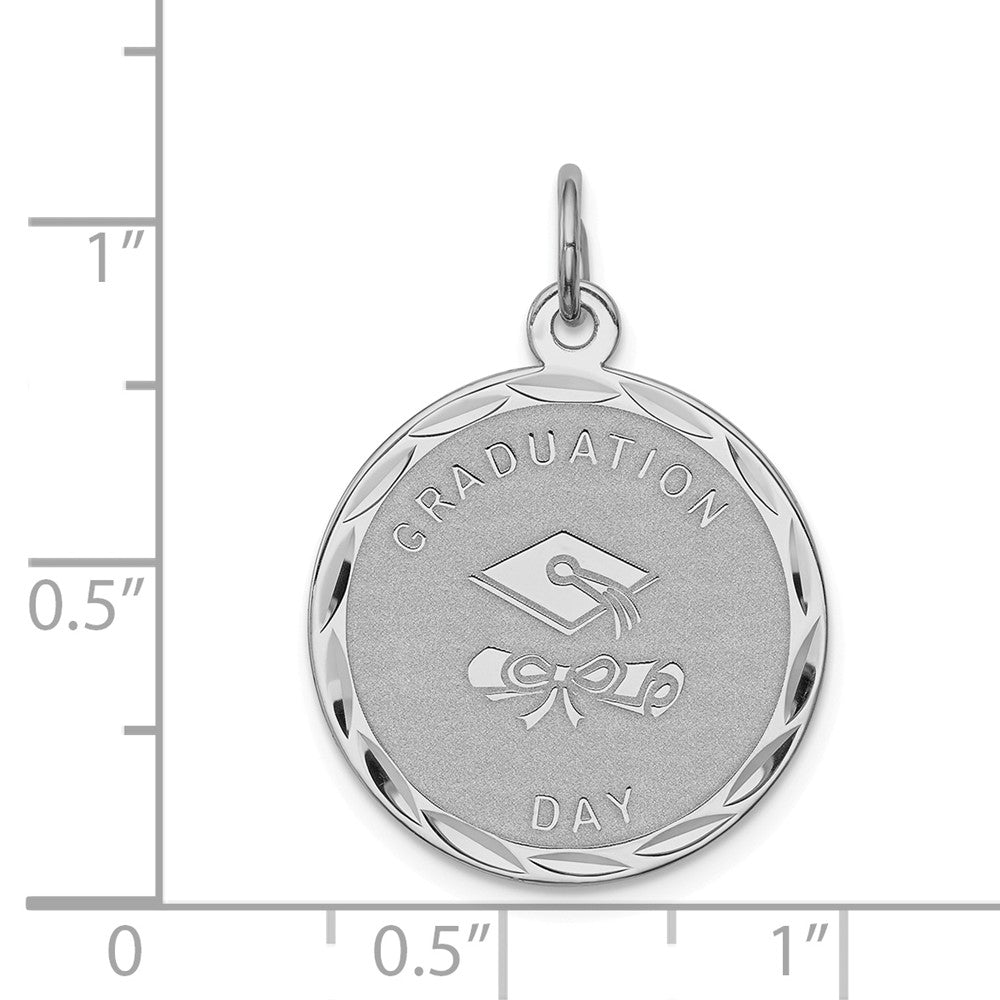 Million Charms 925 Sterling Silver Rhodium-Plated Graduation Day Disc Charm