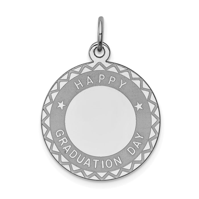 Million Charms 925 Sterling Silver Rhodium-Plated Happy Graduation Disc Charm