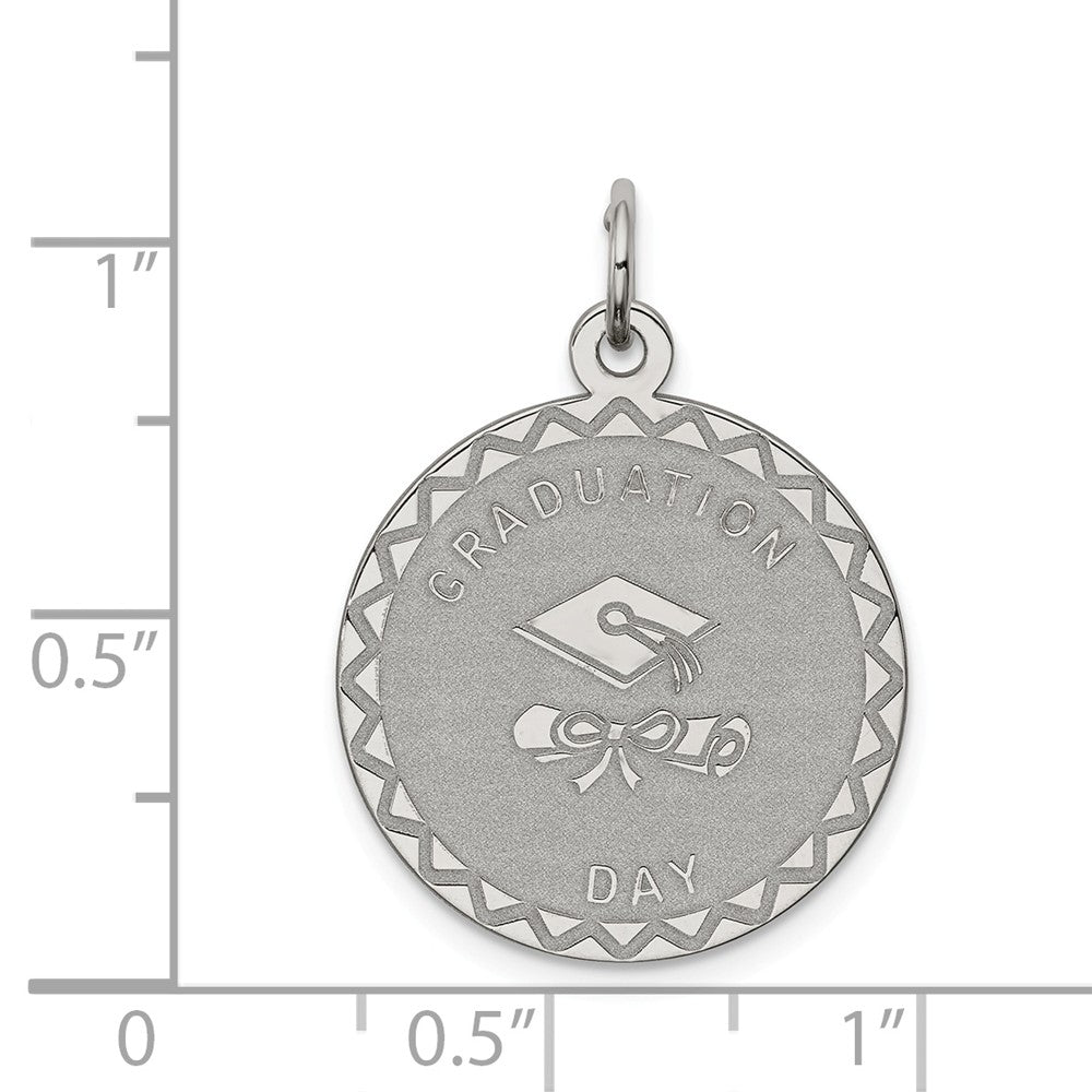 Million Charms 925 Sterling Silver Rhodium-Plated Graduation Day Disc Charm