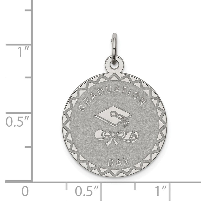Million Charms 925 Sterling Silver Rhodium-Plated Graduation Day Disc Charm
