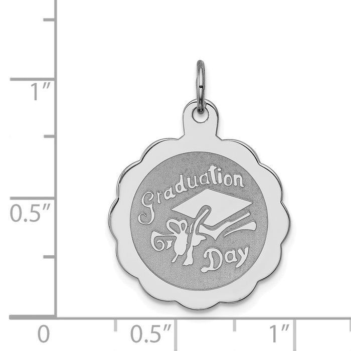 Million Charms 925 Sterling Silver Rhodium-Plated Graduation Day Disc Charm