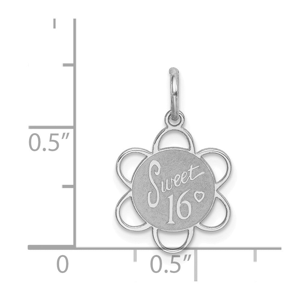 Million Charms 925 Sterling Silver Rhodium-Plated Sweet Sixteen Disc Charm
