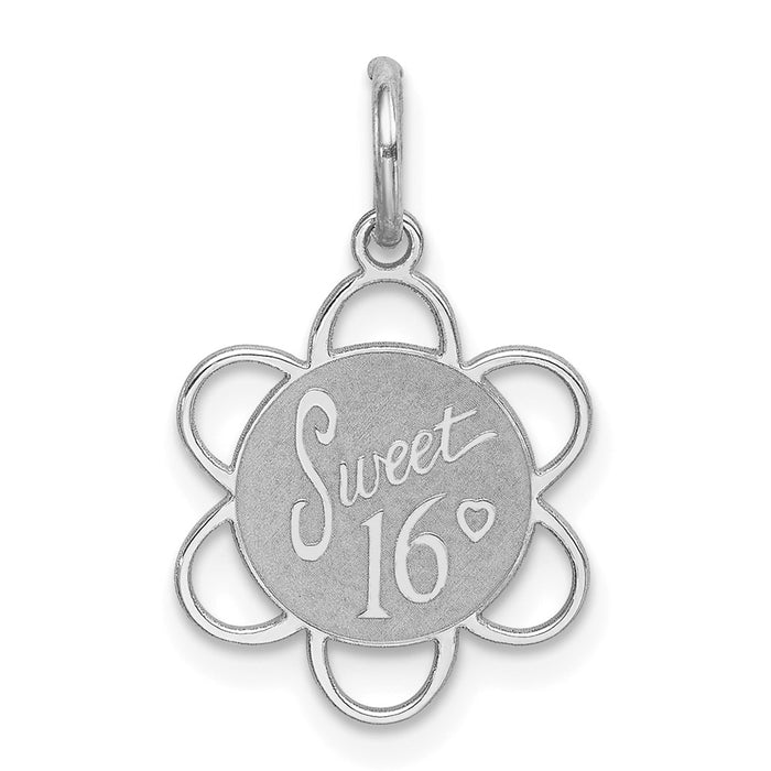 Million Charms 925 Sterling Silver Rhodium-Plated Sweet Sixteen Disc Charm