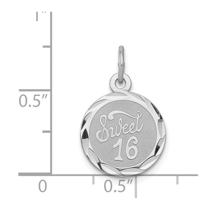 Million Charms 925 Sterling Silver Rhodium-Plated Sweet Sixteen Disc Charm