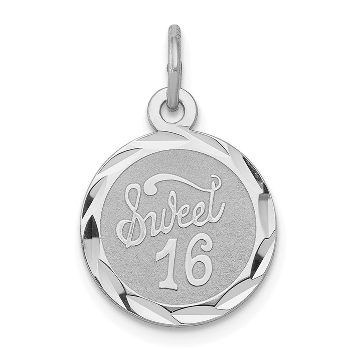 Million Charms 925 Sterling Silver Rhodium-Plated Sweet Sixteen Disc Charm