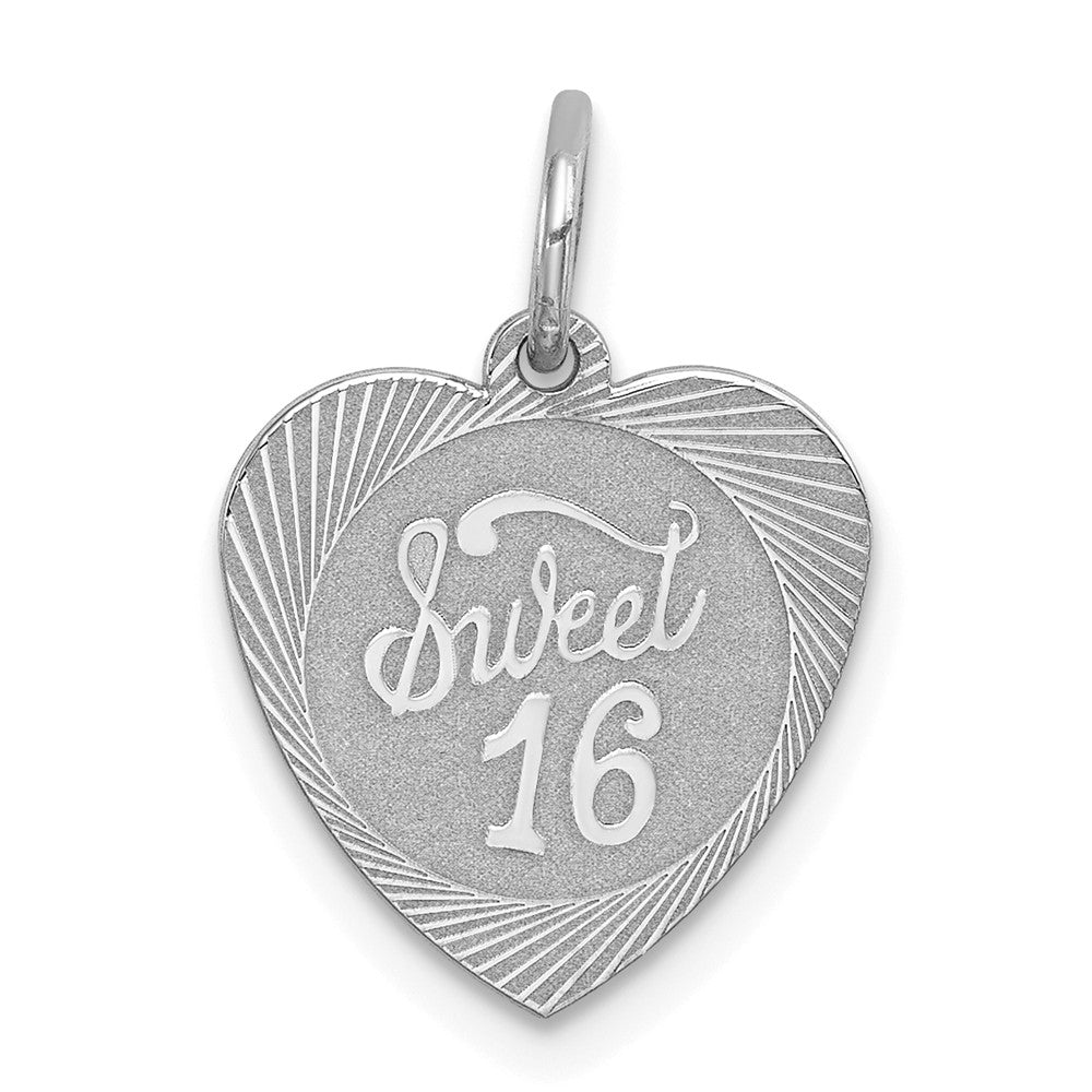 Million Charms 925 Sterling Silver Rhodium-Plated Sweet Sixteen Heart Disc Charm