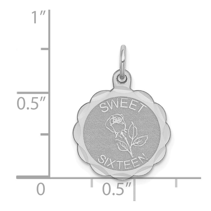 Million Charms 925 Sterling Silver Rhodium-Plated Sweet Sixteen Disc Charm