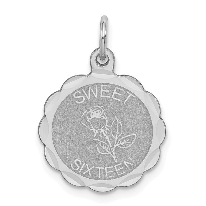 Million Charms 925 Sterling Silver Rhodium-Plated Sweet Sixteen Disc Charm