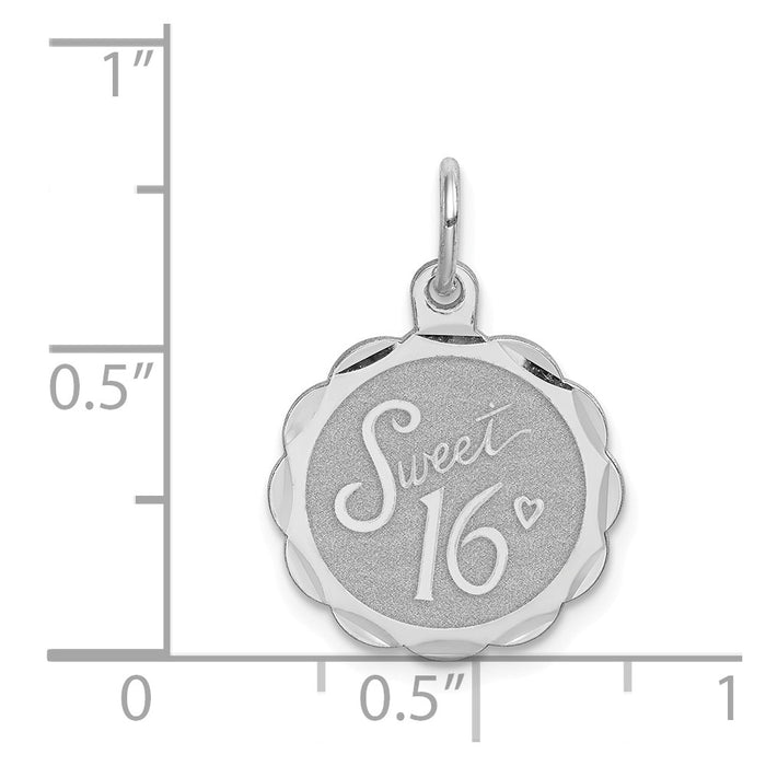 Million Charms 925 Sterling Silver Rhodium-Plated Sweet Sixteen Disc Charm