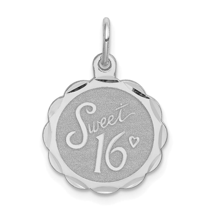 Million Charms 925 Sterling Silver Rhodium-Plated Sweet Sixteen Disc Charm