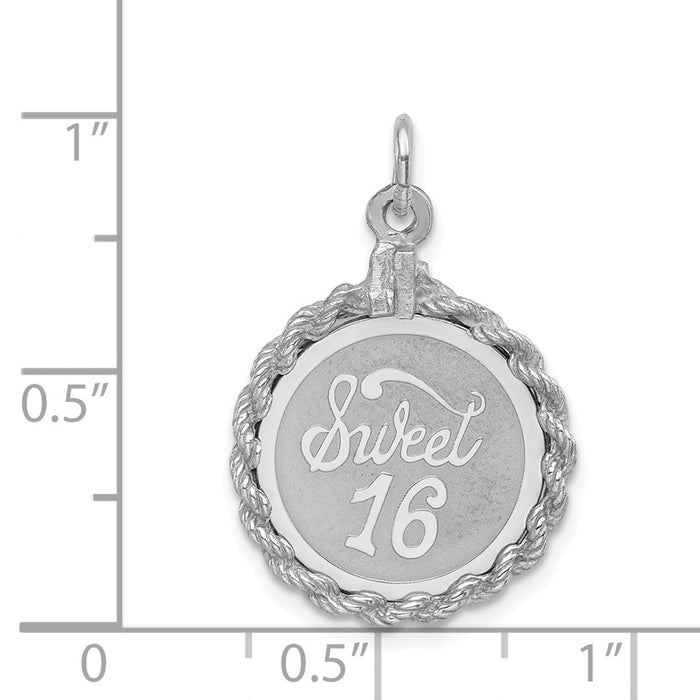 Million Charms 925 Sterling Silver Rhodium-Plated Sweet Sixteen Disc Charm