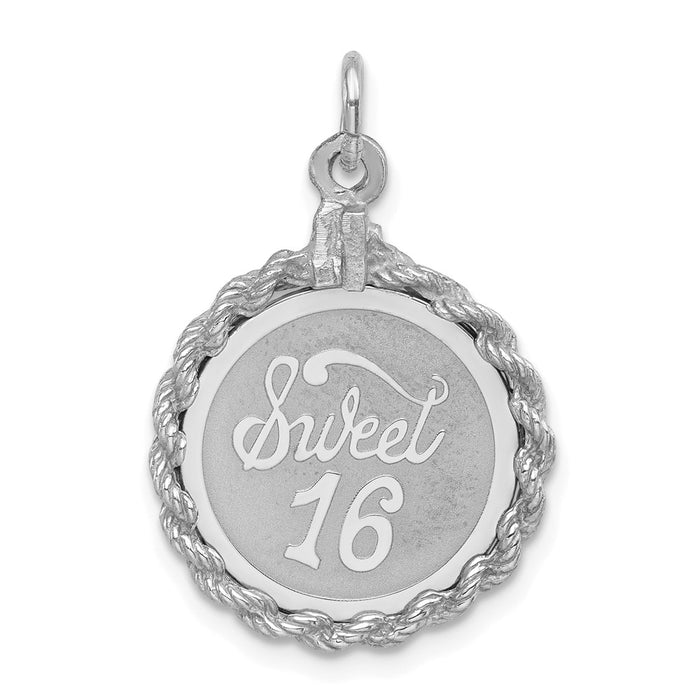 Million Charms 925 Sterling Silver Rhodium-Plated Sweet Sixteen Disc Charm