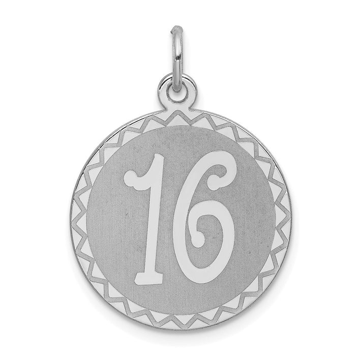 Million Charms 925 Sterling Silver Rhodium-Plated Sweet Sixteen Disc Charm