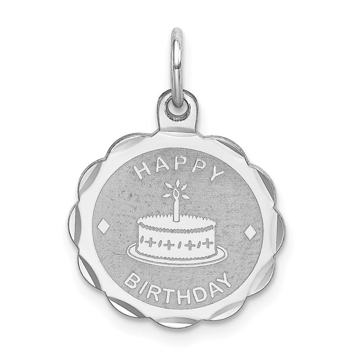 Million Charms 925 Sterling Silver Rhodium-Plated Happy Birthday Disc Charm