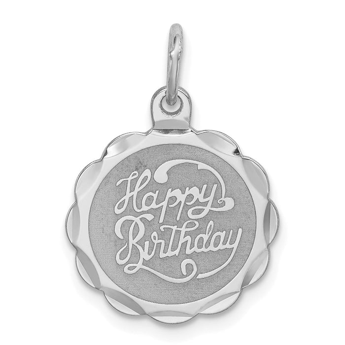 Million Charms 925 Sterling Silver Rhodium-Plated Happy Birthday Disc Charm