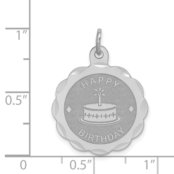 Million Charms 925 Sterling Silver Rhodium-Plated Happy Birthday Disc Charm