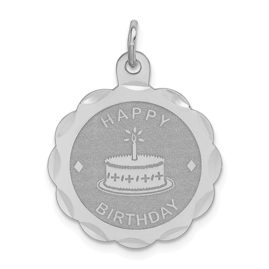 Million Charms 925 Sterling Silver Rhodium-Plated Happy Birthday Disc Charm