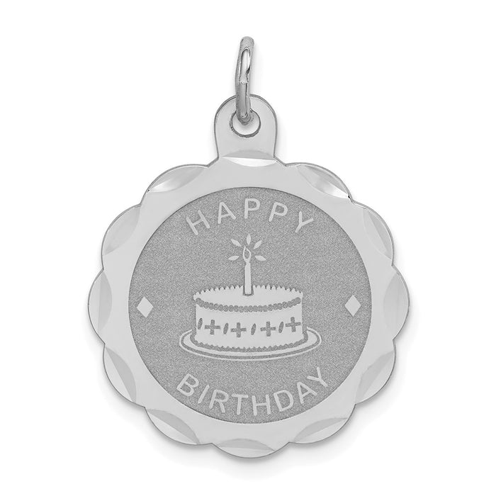 Million Charms 925 Sterling Silver Rhodium-Plated Happy Birthday Disc Charm